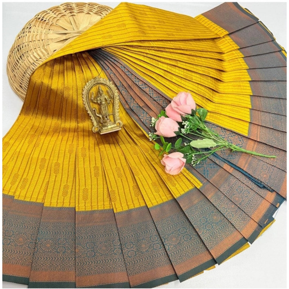 Amfyn Women's Soft Silk Printed Saree With Unstitched Blouse 5.5Mtr (Golden Yellow)