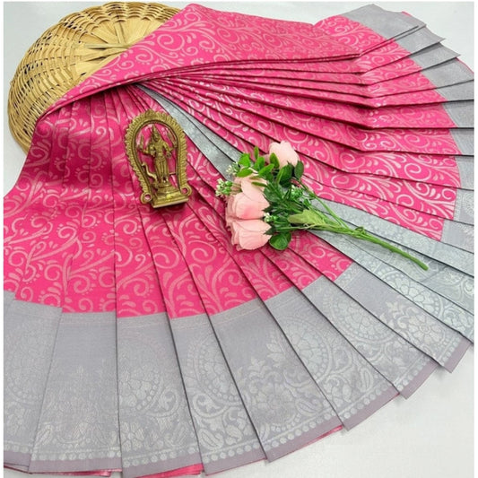 Amfyn Women's Soft Silk Printed Saree With Unstitched Blouse 5.5Mtr (Mejentha)