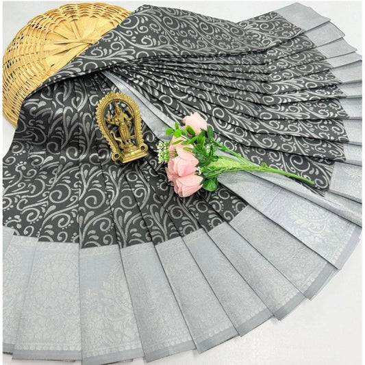 Amfyn Women's Soft Silk Printed Saree With Unstitched Blouse 5.5Mtr (Grey)