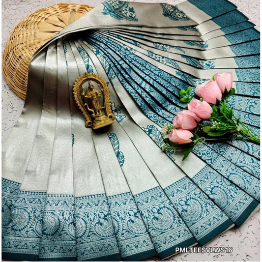 Amfyn Women's Soft Silk Printed Saree With Unstitched Blouse 5.5Mtr (Silver Grey)