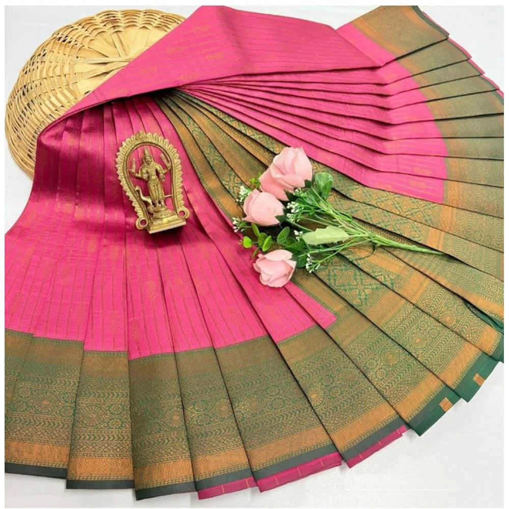 Amfyn Women's Soft Silk Printed Saree With Unstitched Blouse 5.5Mtr (Pink)