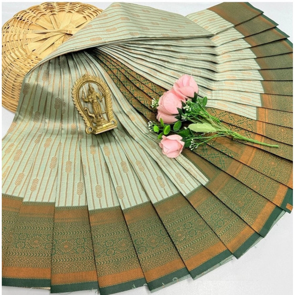 Amfyn Women's Soft Silk Printed Saree With Unstitched Blouse 5.5Mtr (Pista Green)