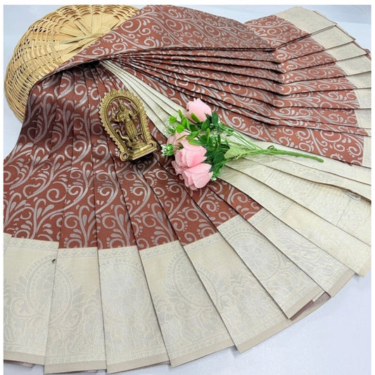 Amfyn Women's Soft Silk Printed Saree With Unstitched Blouse 5.5Mtr (Brown)