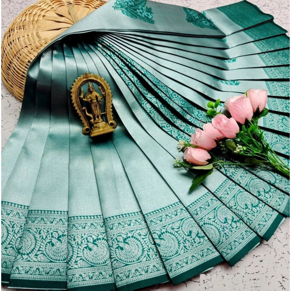 Amfyn Women's Soft Silk Printed Saree With Unstitched Blouse 5.5Mtr (Green)