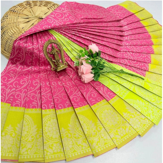 Amfyn Women's Soft Silk Printed Saree With Unstitched Blouse 5.5Mtr (Pink)