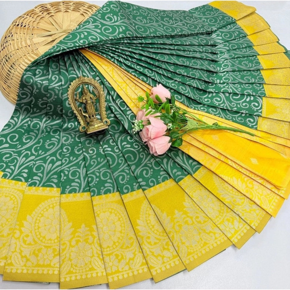 Amfyn Women's Soft Silk Printed Saree With Unstitched Blouse 5.5Mtr (Olive Green)