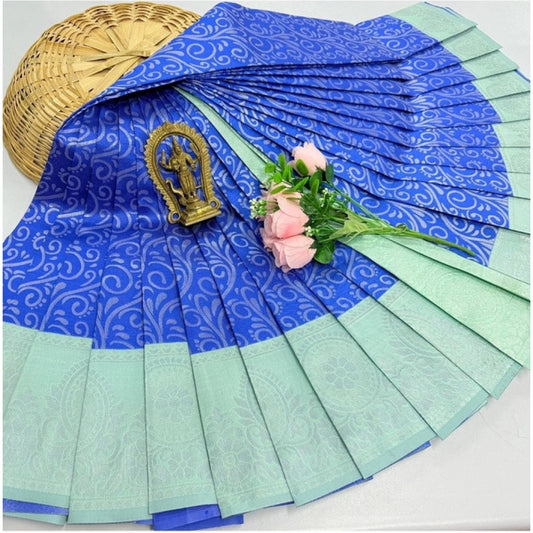 Amfyn Women's Soft Silk Printed Saree With Unstitched Blouse 5.5Mtr (Royal Blue)