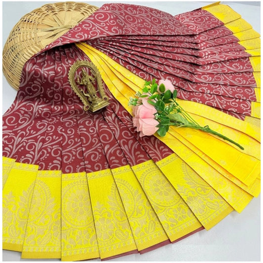 Amfyn Women's Soft Silk Printed Saree With Unstitched Blouse 5.5Mtr (Brown)