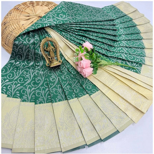 Amfyn Women's Soft Silk Printed Saree With Unstitched Blouse 5.5Mtr (Green)