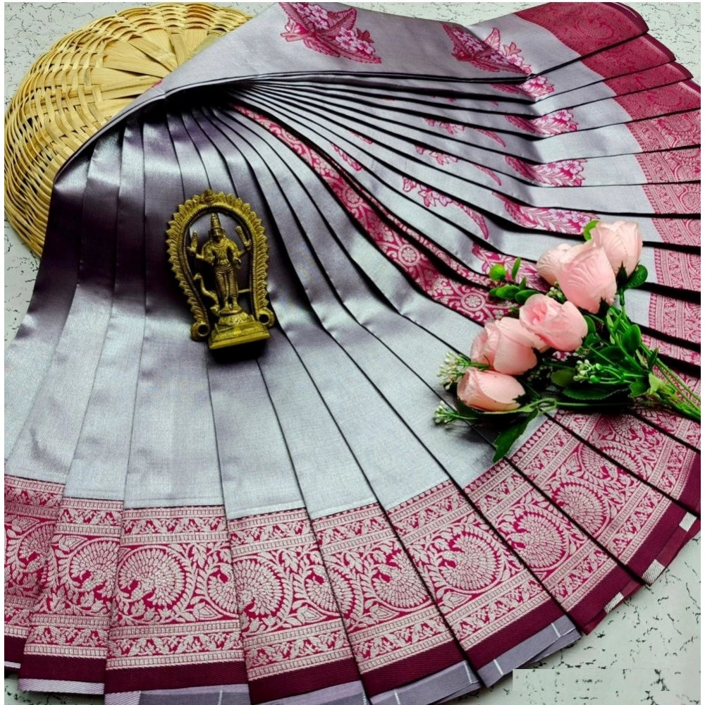 Amfyn Women's Soft Silk Printed Saree With Unstitched Blouse 5.5Mtr (Dark Grey)