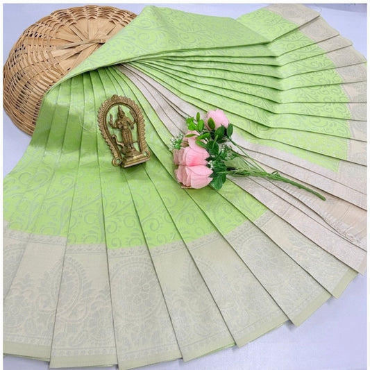 Amfyn Women's Soft Silk Printed Saree With Unstitched Blouse 5.5Mtr (Pista Green)