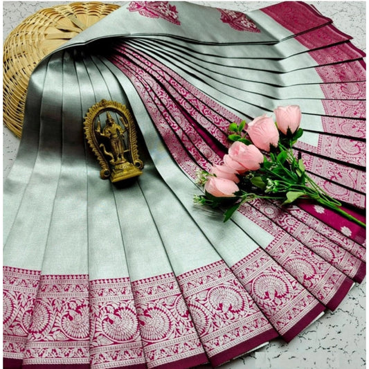 Amfyn Women's Soft Silk Printed Saree With Unstitched Blouse 5.5Mtr (Silver Green)