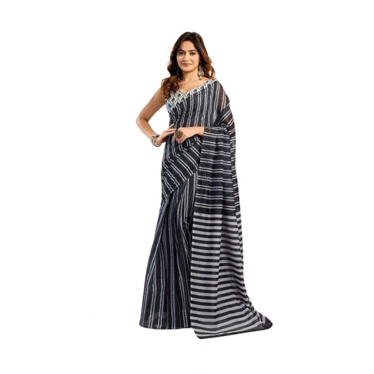Amfyn Women's Faux_Linen Printed Ready-to-Wear Saree With Unstitched Blouse 5.5 Mtr (Black)