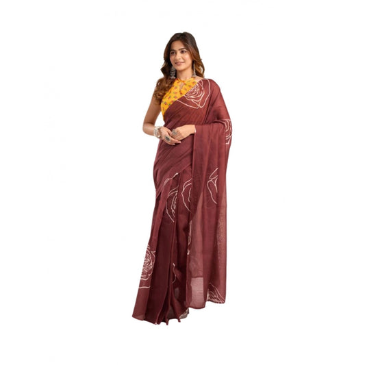 Amfyn Women's Faux_Linen Printed Ready-to-Wear Saree With Unstitched Blouse 5.5 Mtr (Brown)