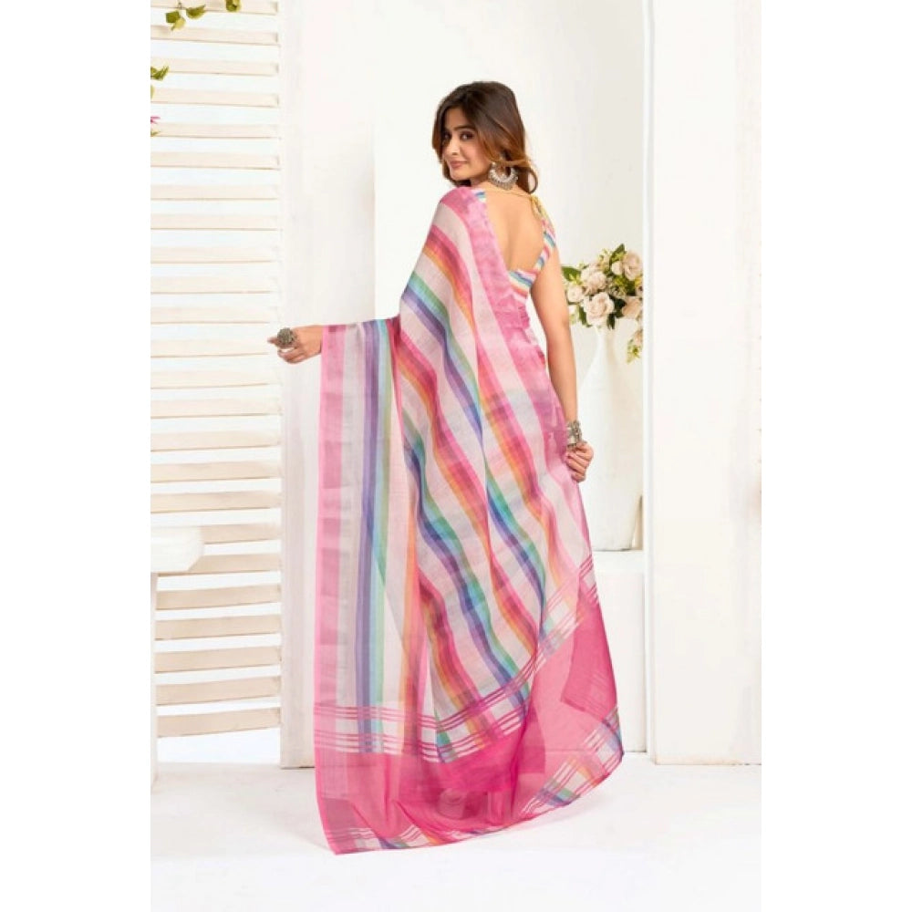 Amfyn Women's Faux_Linen Printed Ready-to-Wear Saree With Unstitched Blouse 5.5 Mtr (Multicolor)
