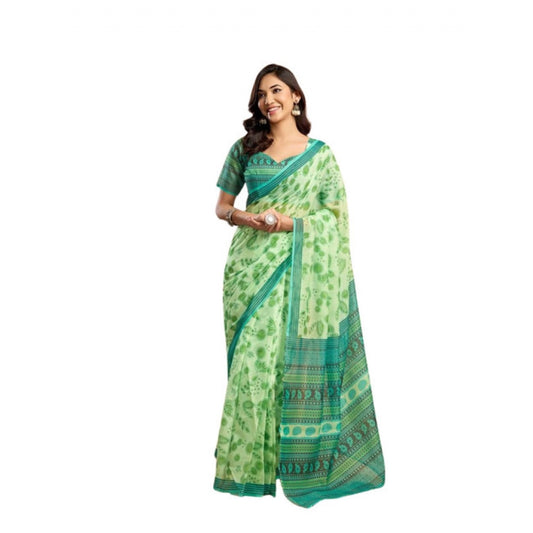 Amfyn Women's Faux_Linen Printed Ready-to-Wear Saree With Unstitched Blouse 5.5 Mtr (Light_Green)