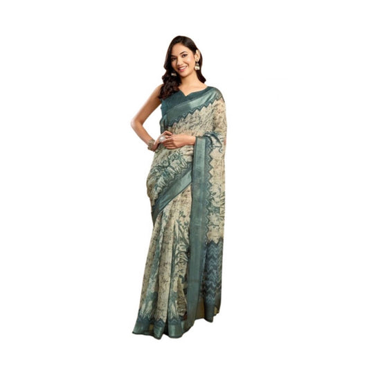 Amfyn Women's Faux_Linen Printed Ready-to-Wear Saree With Unstitched Blouse 5.5 Mtr (Light_Grey)