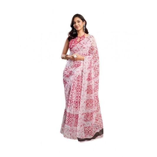 Amfyn Women's Faux_Linen Printed Ready-to-Wear Saree With Unstitched Blouse 5.5 Mtr (Pink)