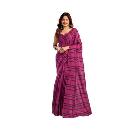 Amfyn Women's Faux_Linen Printed Ready-to-Wear Saree With Unstitched Blouse 5.5 Mtr (Magenta)