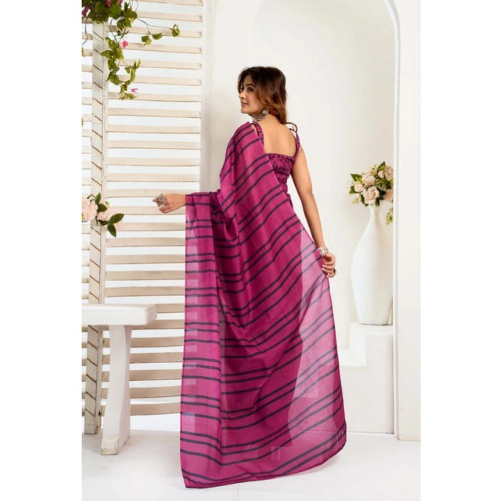 Amfyn Women's Faux_Linen Printed Ready-to-Wear Saree With Unstitched Blouse 5.5 Mtr (Magenta)