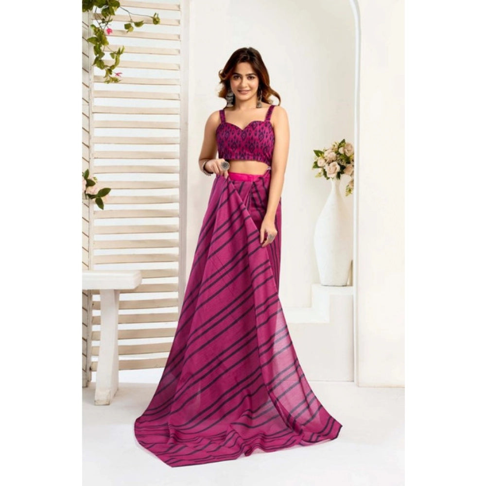 Amfyn Women's Faux_Linen Printed Ready-to-Wear Saree With Unstitched Blouse 5.5 Mtr (Magenta)