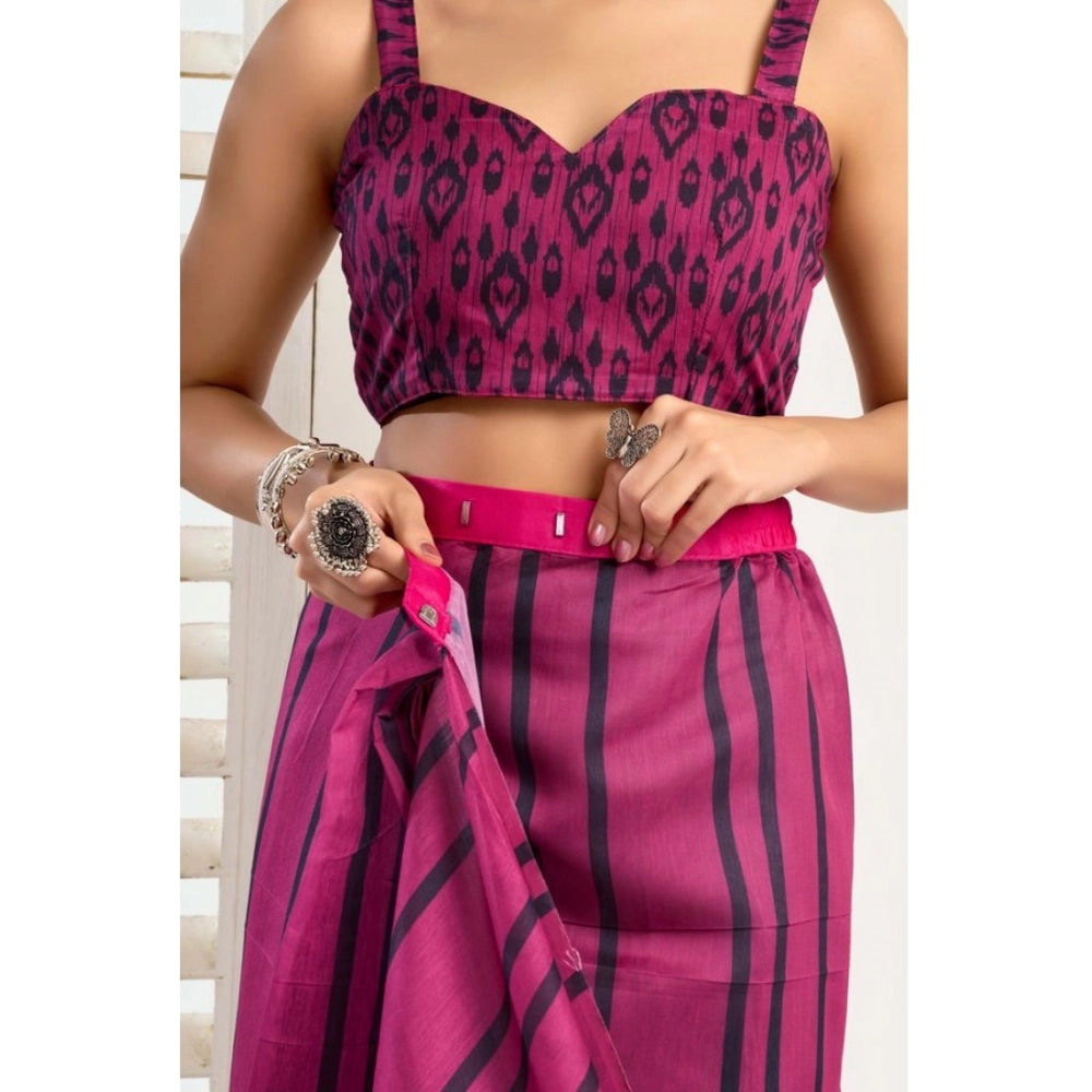 Amfyn Women's Faux_Linen Printed Ready-to-Wear Saree With Unstitched Blouse 5.5 Mtr (Magenta)