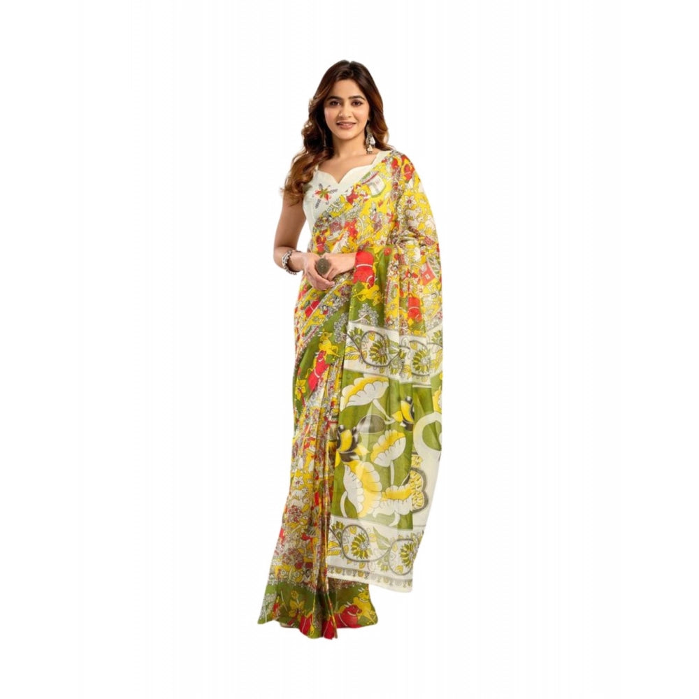 Amfyn Women's Faux_Linen Printed Ready-to-Wear Saree With Unstitched Blouse 5.5 Mtr (Multicolor)