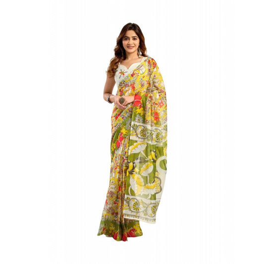 Amfyn Women's Faux_Linen Printed Ready-to-Wear Saree With Unstitched Blouse 5.5 Mtr (Multicolor)