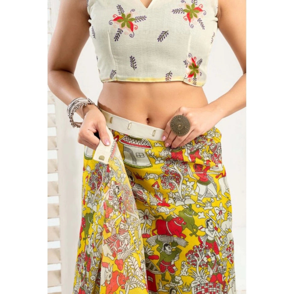 Amfyn Women's Faux_Linen Printed Ready-to-Wear Saree With Unstitched Blouse 5.5 Mtr (Multicolor)