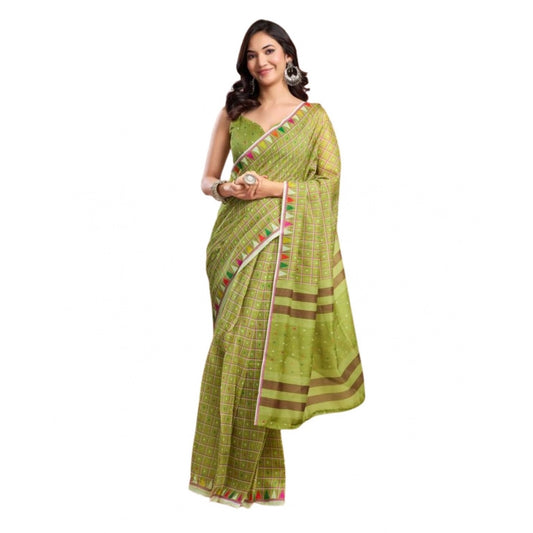 Amfyn Women's Faux_Linen Printed Ready-to-Wear Saree With Unstitched Blouse 5.5 Mtr (Olive)