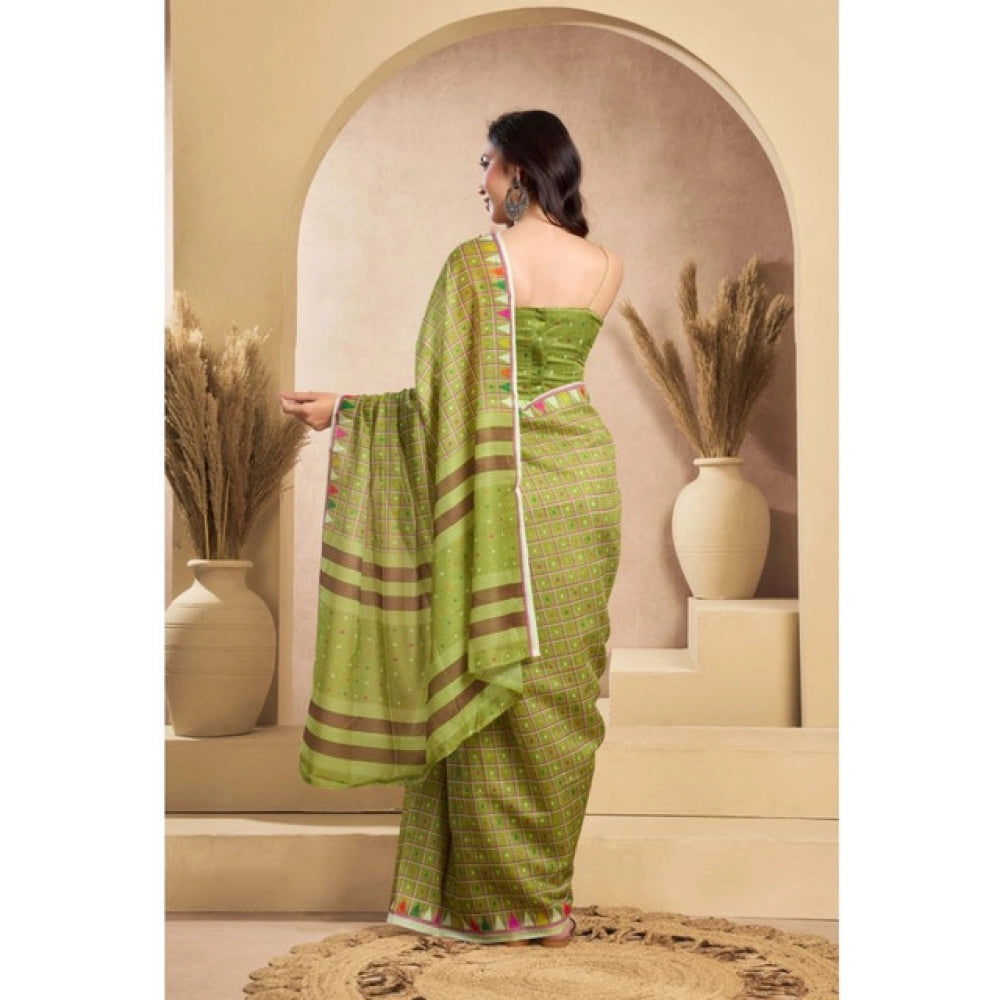 Amfyn Women's Faux_Linen Printed Ready-to-Wear Saree With Unstitched Blouse 5.5 Mtr (Olive)
