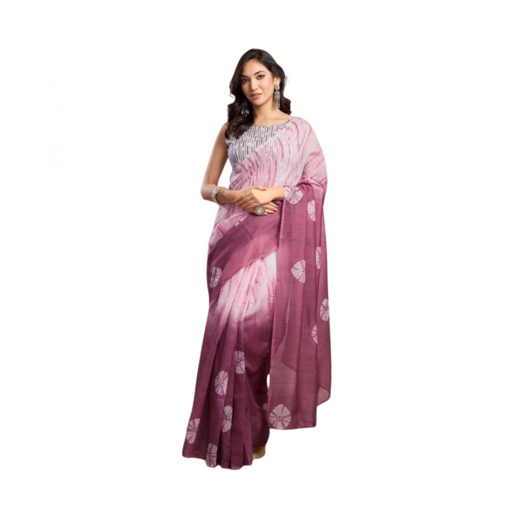 Amfyn Women's Faux_Linen Printed Ready-to-Wear Saree With Unstitched Blouse 5.5 Mtr (Wine)