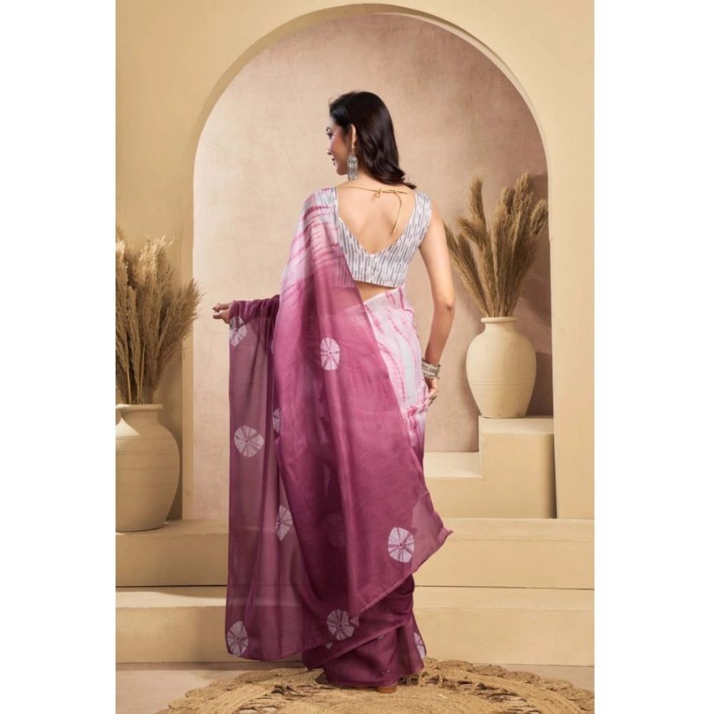 Amfyn Women's Faux_Linen Printed Ready-to-Wear Saree With Unstitched Blouse 5.5 Mtr (Wine)
