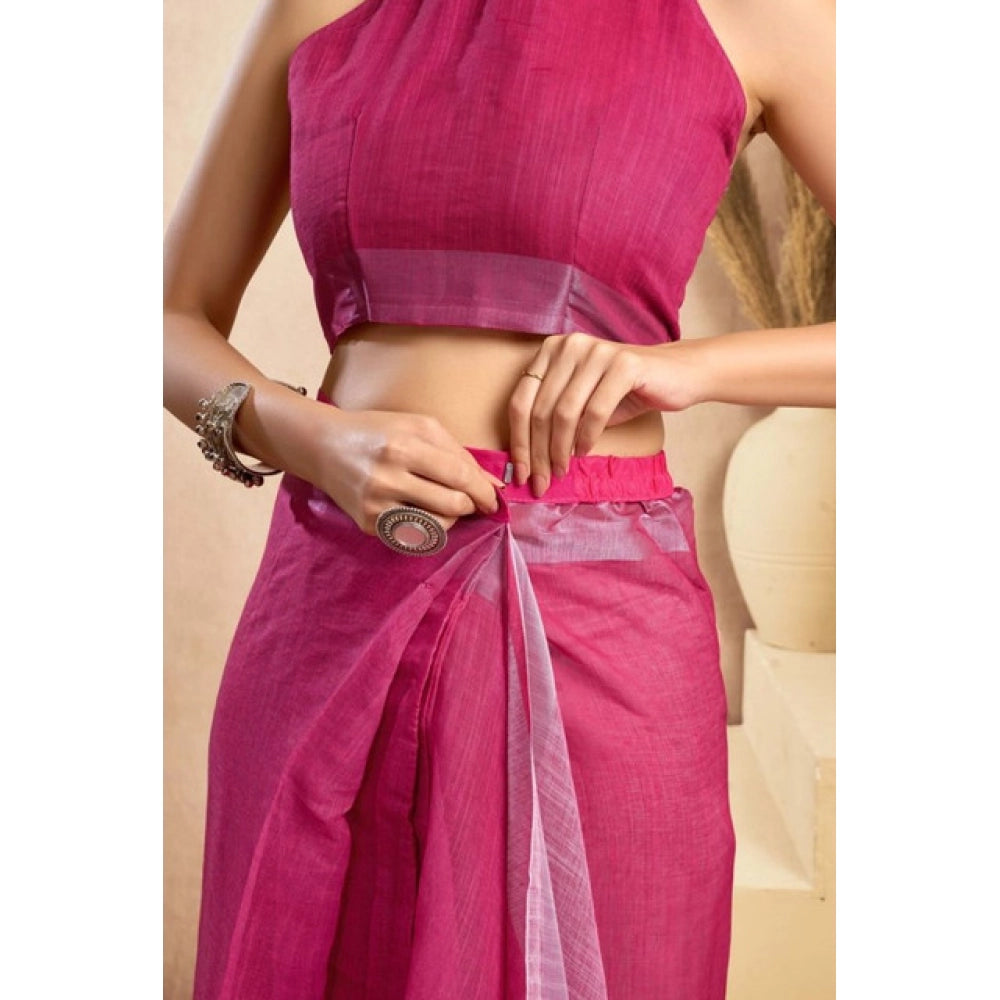 Amfyn Women's Faux_Linen Printed Ready-to-Wear Saree With Unstitched Blouse 5.5 Mtr (Pink)