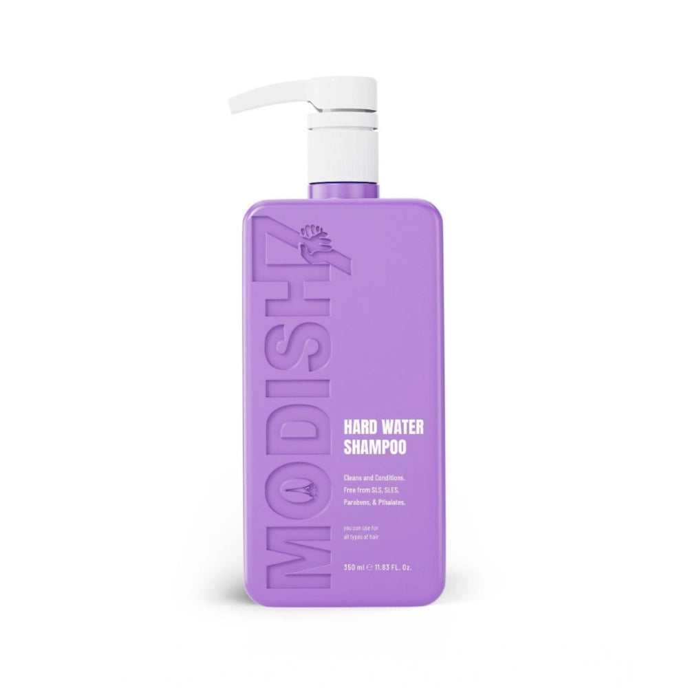 Purple hard water shampoo bottle with white pump dispenser, unisex 350 ml