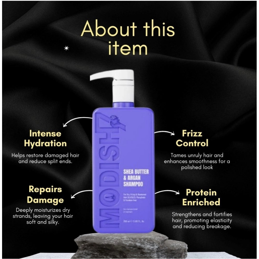 Unisex protein shampoo bottle with pump, shown with hydration, frizz control, and protein icons