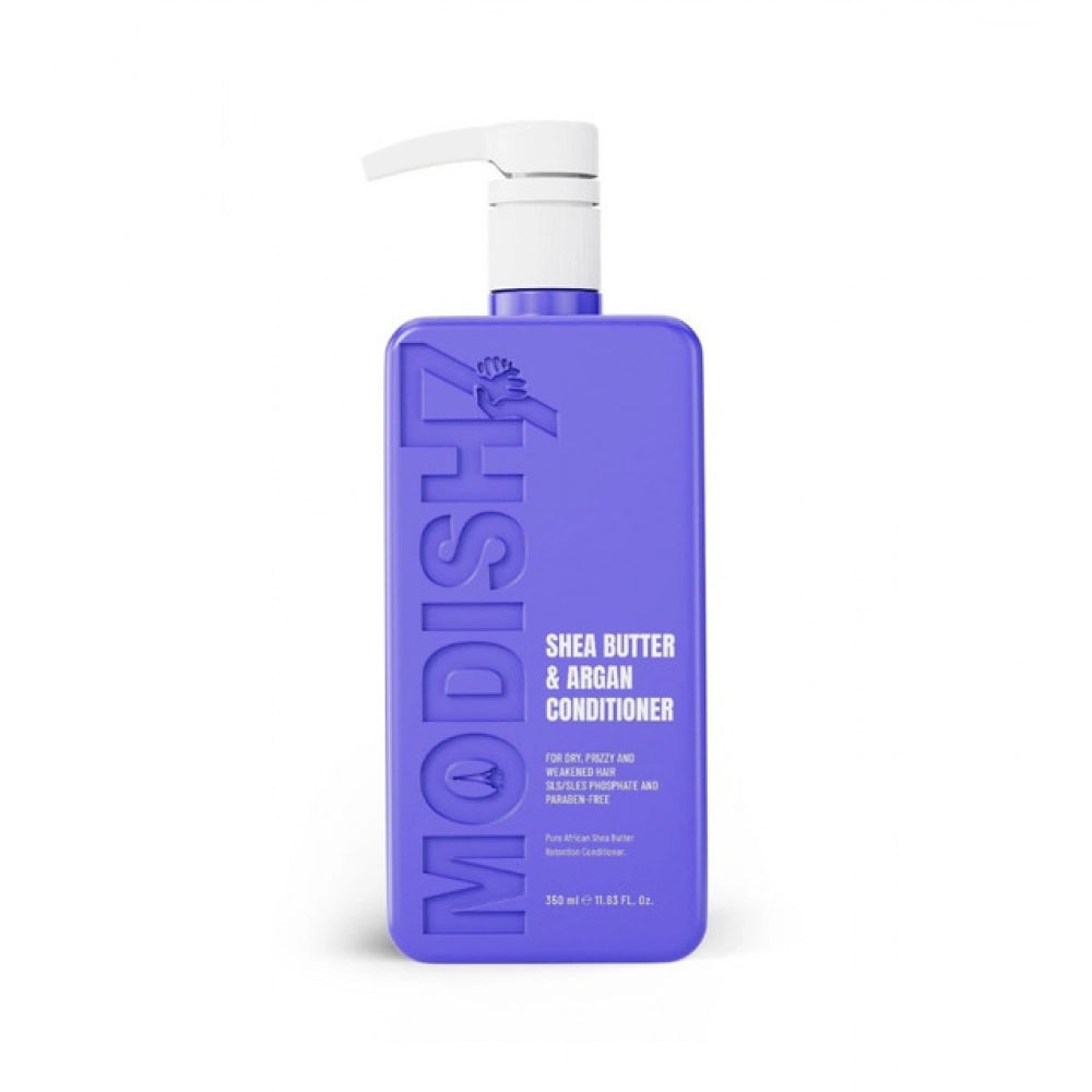 Purple pump conditioner bottle with 'Shea Butter & Argan Conditioner' label