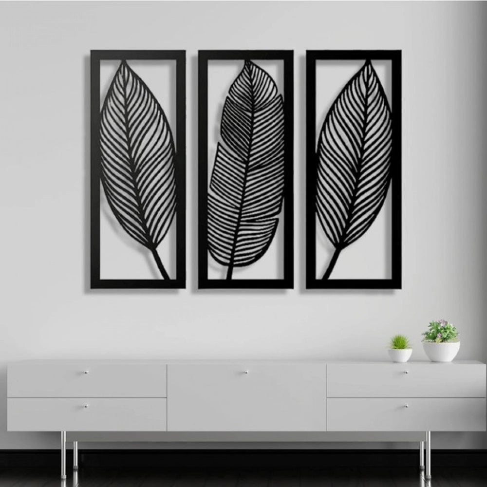 Amfyn Wooden 3 Pieces Leaf Wall Art Panel Frame for Home Decor