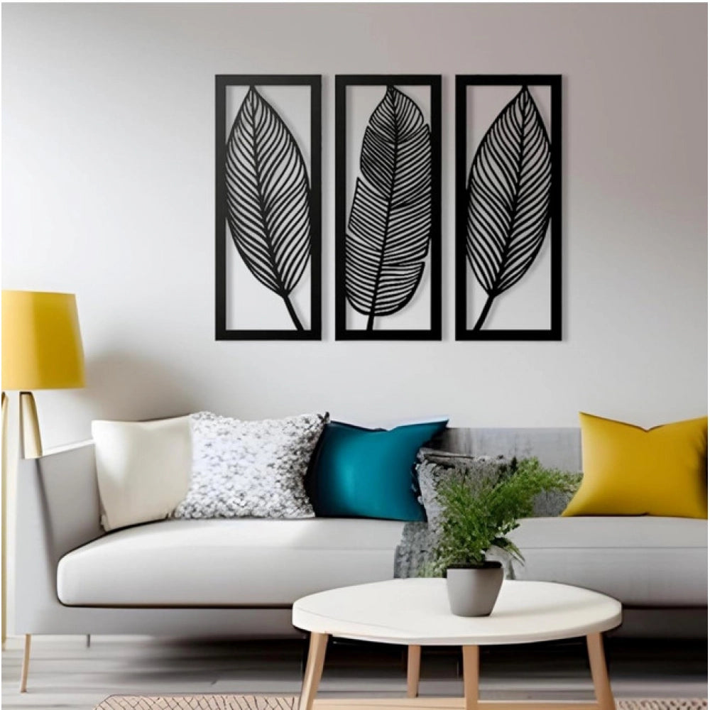 Amfyn Wooden 3 Pieces Leaf Wall Art Panel Frame for Home Decor