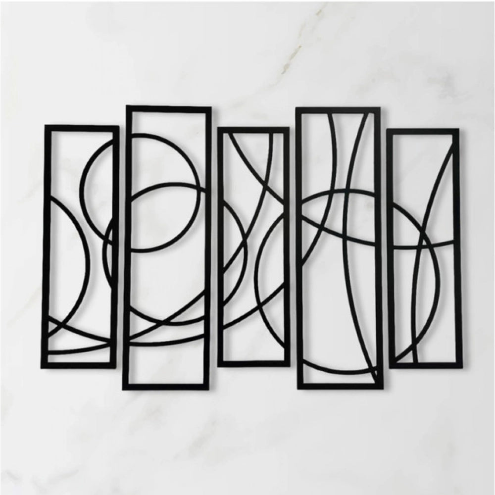 Amfyn Wooden 5-Piece Wall Art Panel Frame – Elegant Black Abstract Design