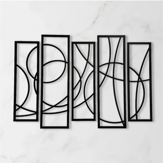 Amfyn Wooden 5-Piece Wall Art Panel Frame – Elegant Black Abstract Design