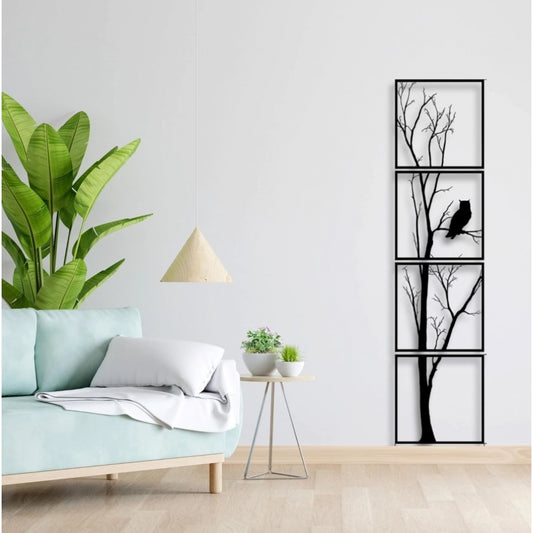 Amfyn 7 Decore Unique Vertical Tree Wall Art – 4 Piece Wooden Panel Set (Black)