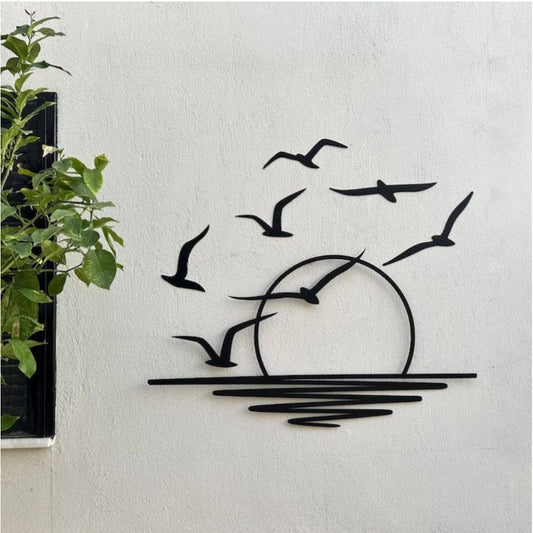 Amfyn Seagulls at Sunrise Coastal Wooden Wall Decor – Black