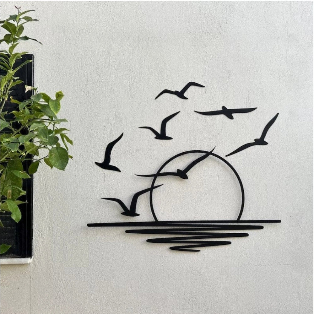 Amfyn Seagulls at Sunrise Coastal Wooden Wall Decor – Black
