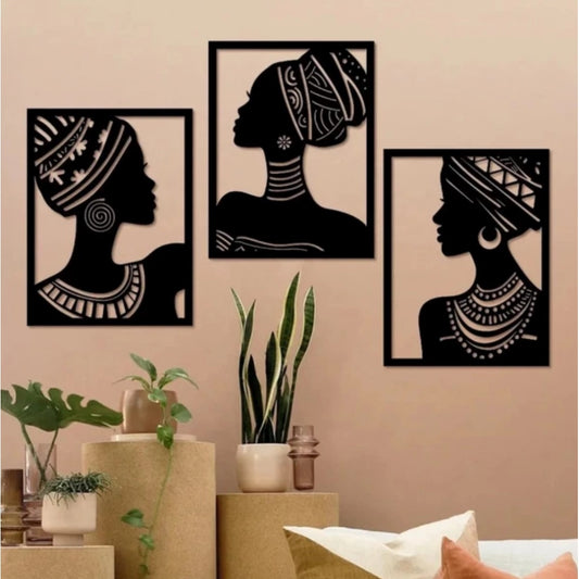 Amfyn African Elegance Wooden Wall Decor – Set of 3 Panels (Black)
