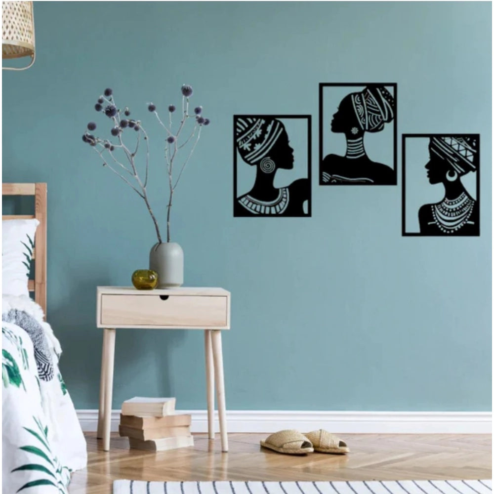 Amfyn African Elegance Wooden Wall Decor – Set of 3 Panels (Black)