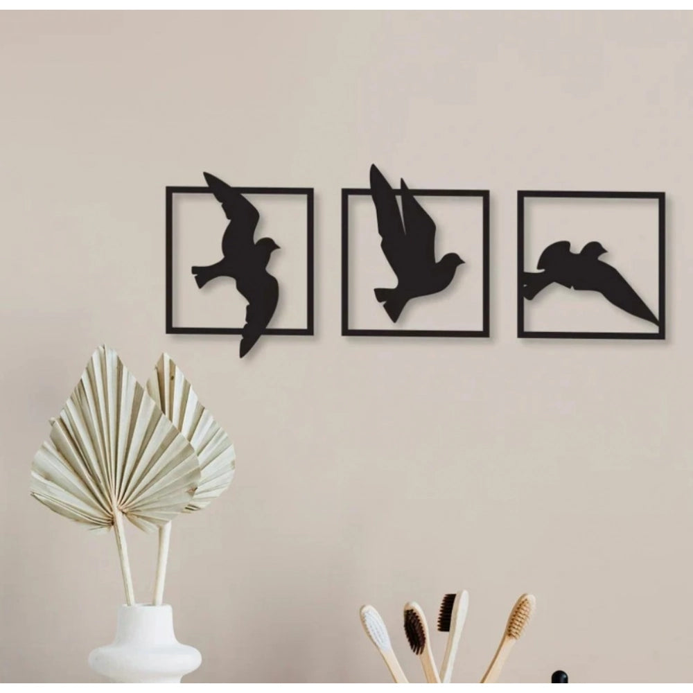 Amfyn Birds in Frame Wooden Wall Decor – Set of 3 Panels (Black)
