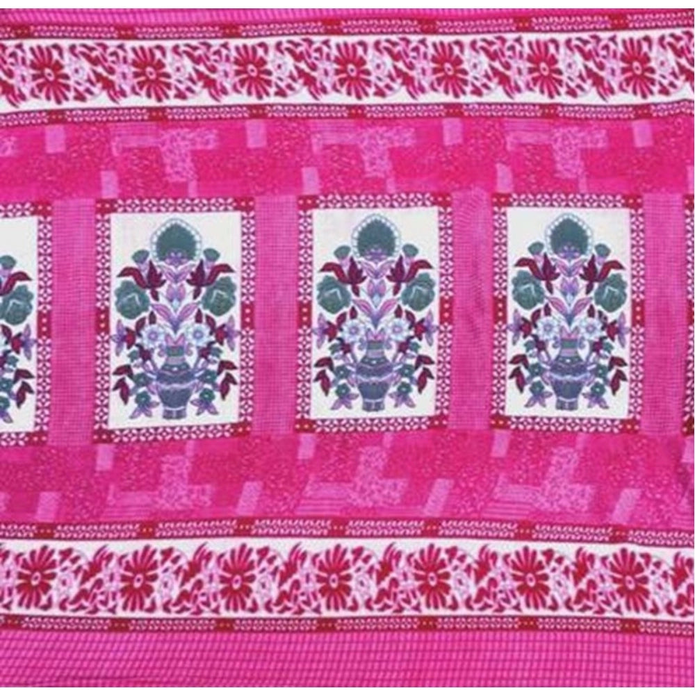 Amfyn Fleece Floral Printed Double Polar Warm Bedsheet with 2 Pillow Cover (Pink)