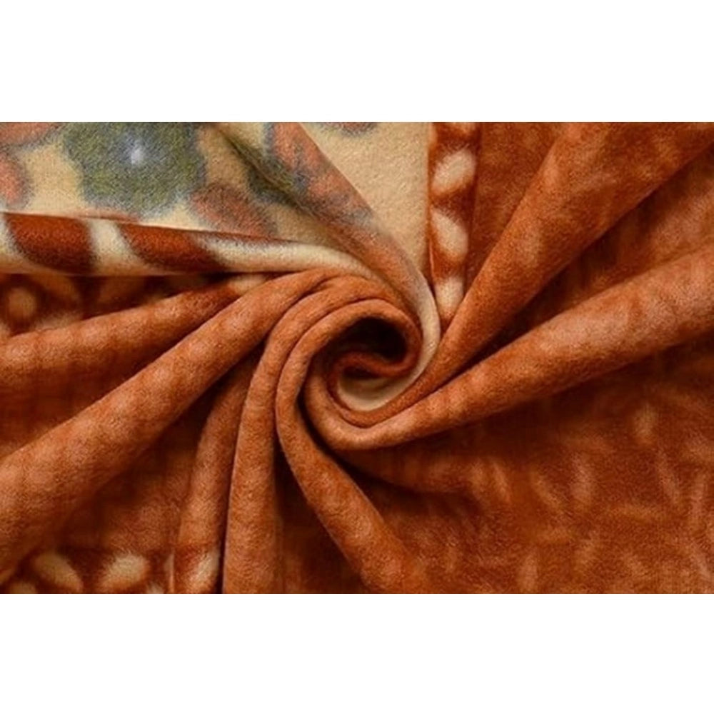 Amfyn Fleece Floral Printed Double Polar Warm Bedsheet with 2 Pillow Cover (Brown)