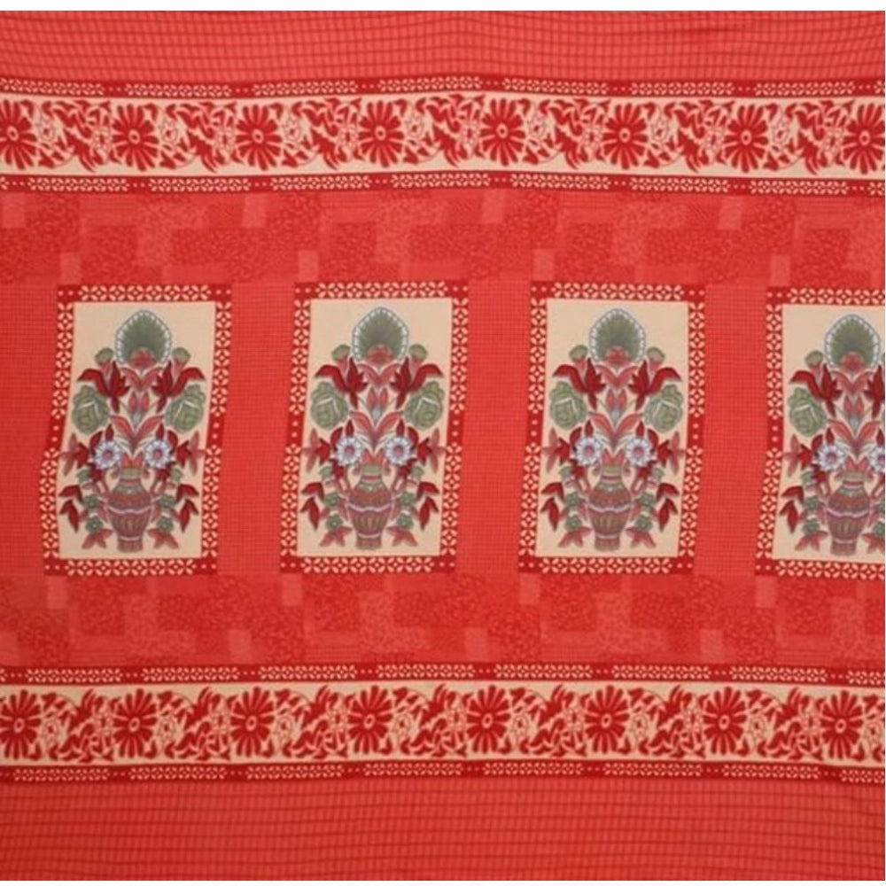 Amfyn Fleece Floral Printed Double Polar Warm Bedsheet with 2 Pillow Cover (Red)